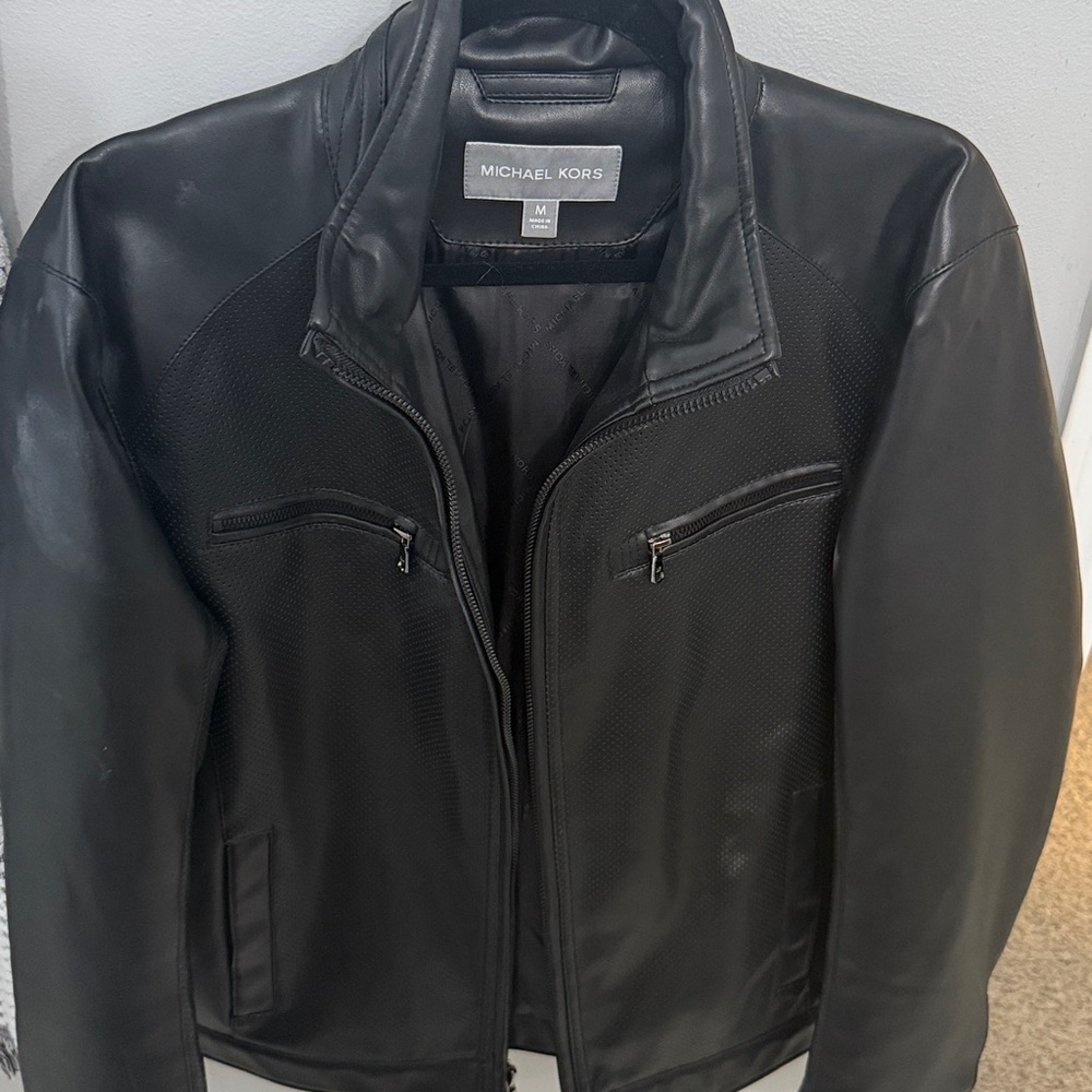 New, never worn. Michael Kors Black leather pleather Jacket Zippered Pockets